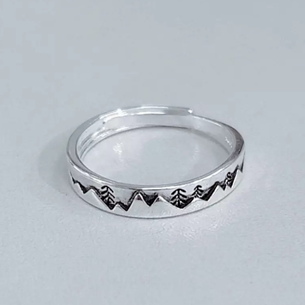 “Moving Mountains” Engraved Adventure Outdoors Forest Trees Silver Antique Ring